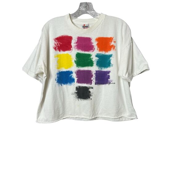 Signal Tops - 90's Signal Mega Tee Paint Abstract Colorblock Crop T-Shir Top t Large